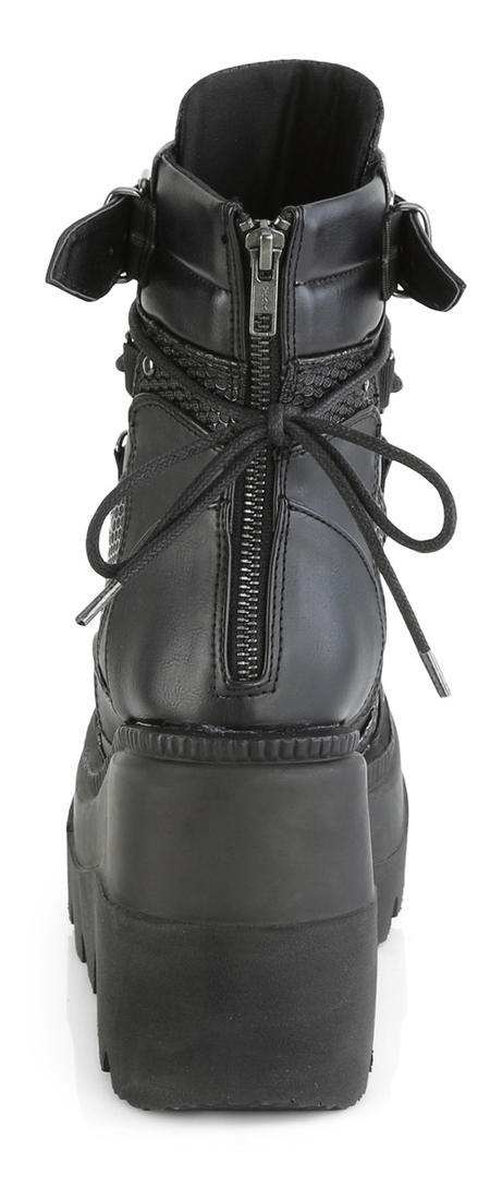 SHAKER-60 Black Platform Wedge Boots with Spikes & Buckle
