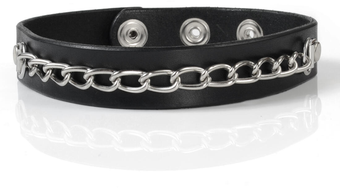Leather Choker with Silver Overlay Chain | Rivithead Leather Choker with Silver Overlay Chain | Rivithead
