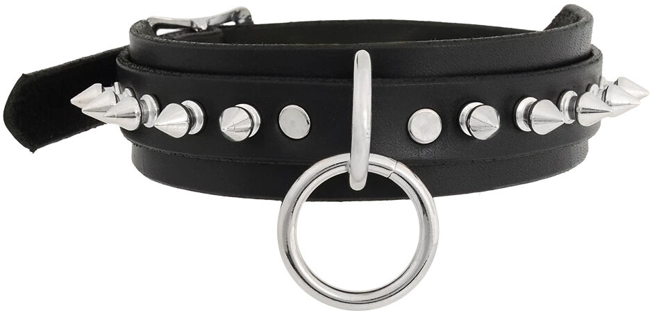 PN112 Surfer Style Leather Choker Necklace With Metal Rings - Vintage Brown Leather Choker 1 thumbnail image
