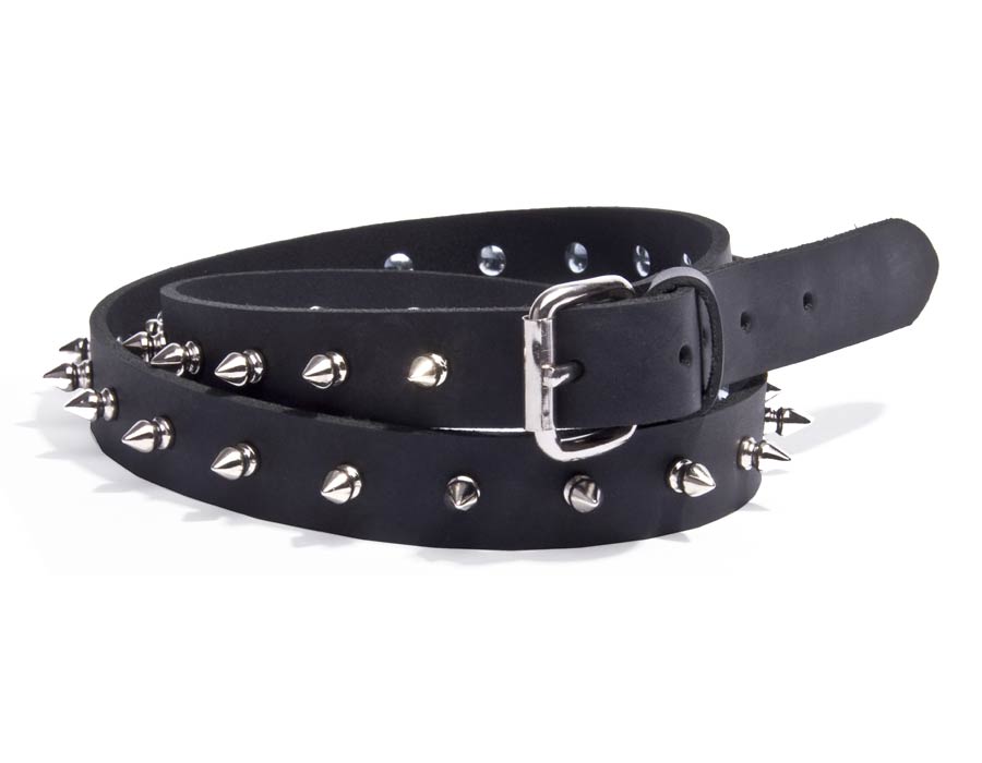 Black Leather Spiked Belt with 1/2