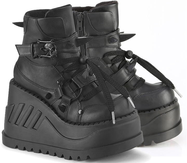 Demonia STOMP-10ブラック厚底ブーツ ジッパー付き Demonia STOMP-10ブラック厚底ブーツ ジッパー付き