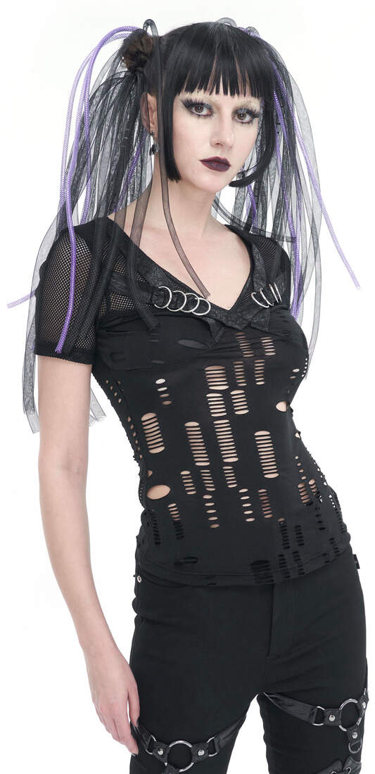 Vivian Slashed Top – Women's Gothic Mesh Punk Shirt